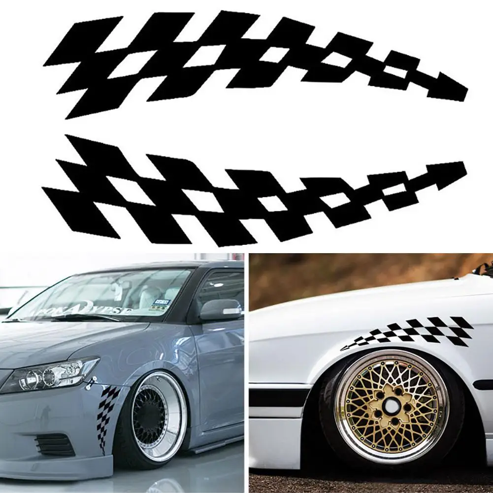 

70% HOT SALES 2Pcs Plaid Flag Racing Car Decals Wheel Eyebrow Safety Reflective Stickers Decor