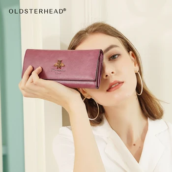 

LAORENTOU Ladies Long Money Purse Retro Bifold Wallet Women Clutch Phone Bag Cow Leather Female Multi-card Holder Coin Pocket
