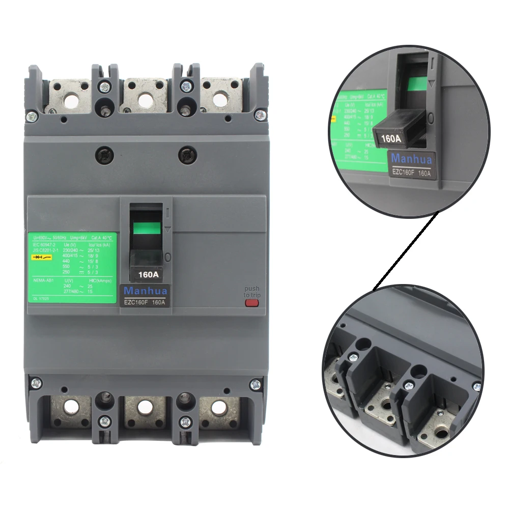 Mahua автоматический EZC-160F 160A тройной полюс Литой чехол автоматический выключатель