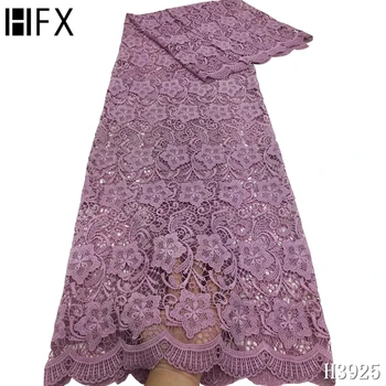

HFX Lilac Nigerian lace fabric 2020 high quality African Guipure Cord lace fabric French Water Soluble lace for Party Dress
