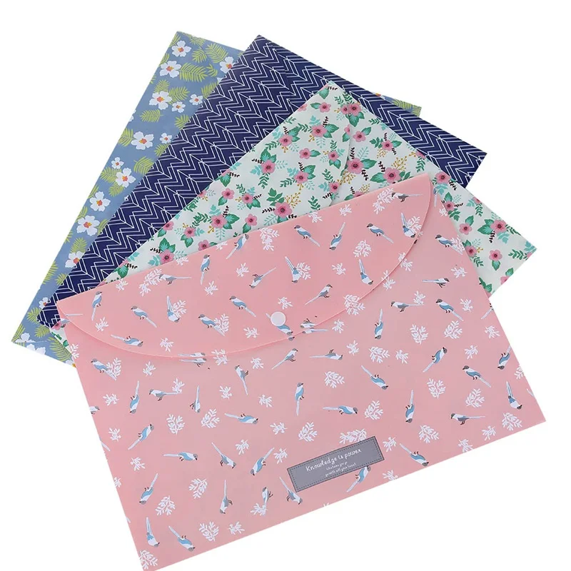 Archivador A4 con estampado Floral para escuela, estudiante, papelería, suministros de oficina, carpeta, bolsa de almacenamiento a presión, organizador de papel de prueba de archivos