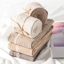 Осенне-зимние колготки, Хлопковые вязаные чулки, цветные женские теплые колготки в полоску, колготки на полную ногу