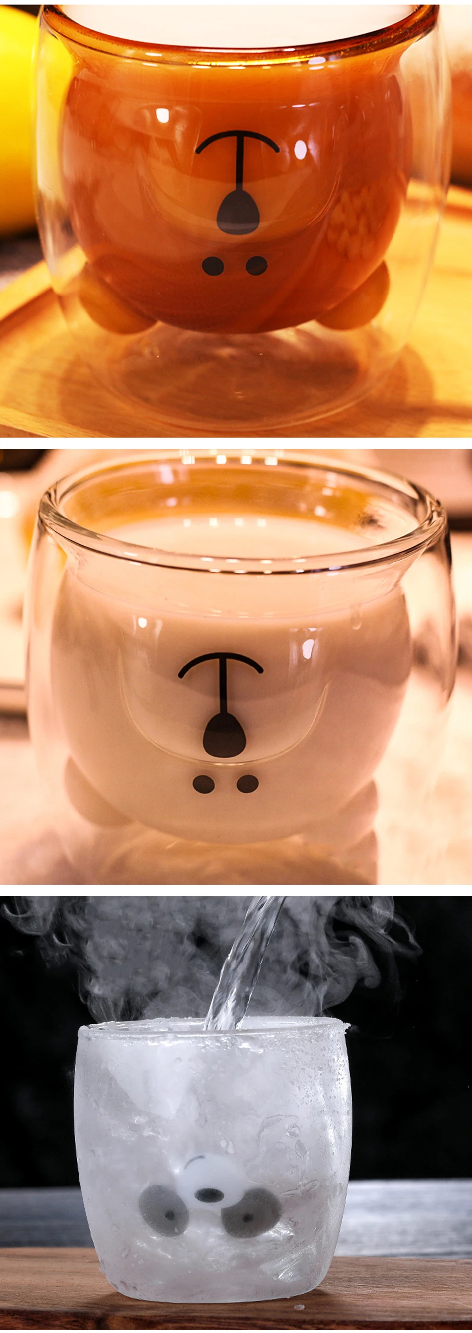 Креативная стеклянная кофейная чашка с двойными стенками Высокая боросиликатная термостойкая кружка милый мультяшный медведь кошка прозрачные молочные чайные стеклянные чашки