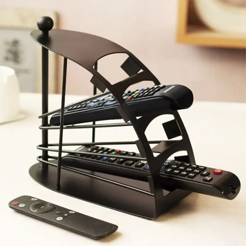 

Household Remote Control Metal TV Remote Control Storage Rack Portable Black Bracket Shelf Personality Fashion Comfortable