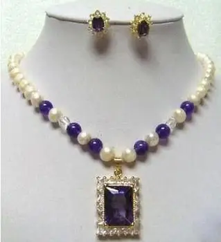 

Jewelry Hot sell ~~ New 7-8mm White&Red Pearl/Jade Necklace Earring Dragon Inlay set