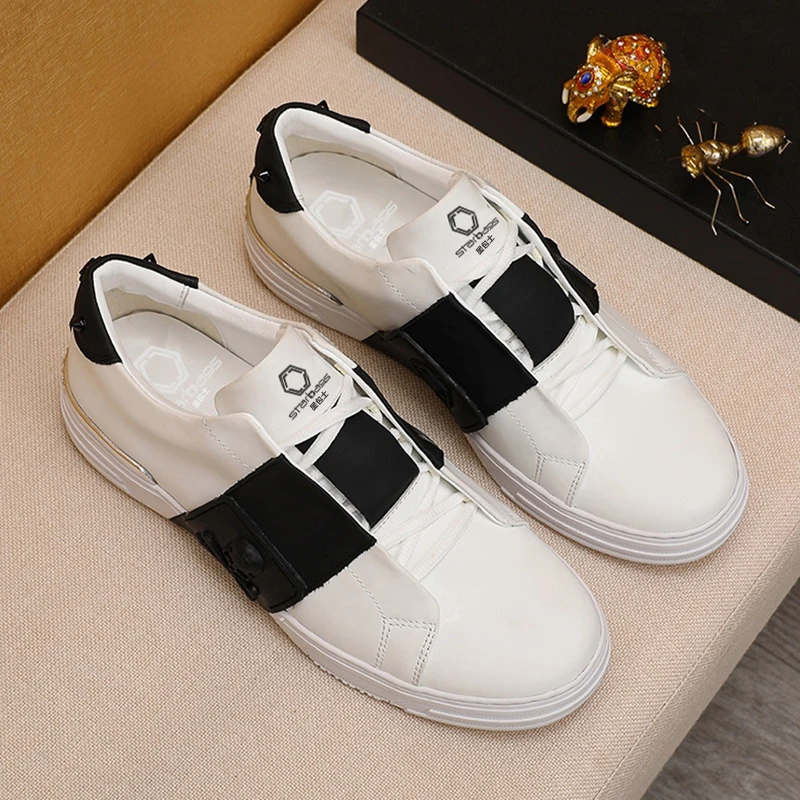 Italy starbags PP original skull head rivet paint point punk style mens shoes leather flat bottom inner wool counter quality