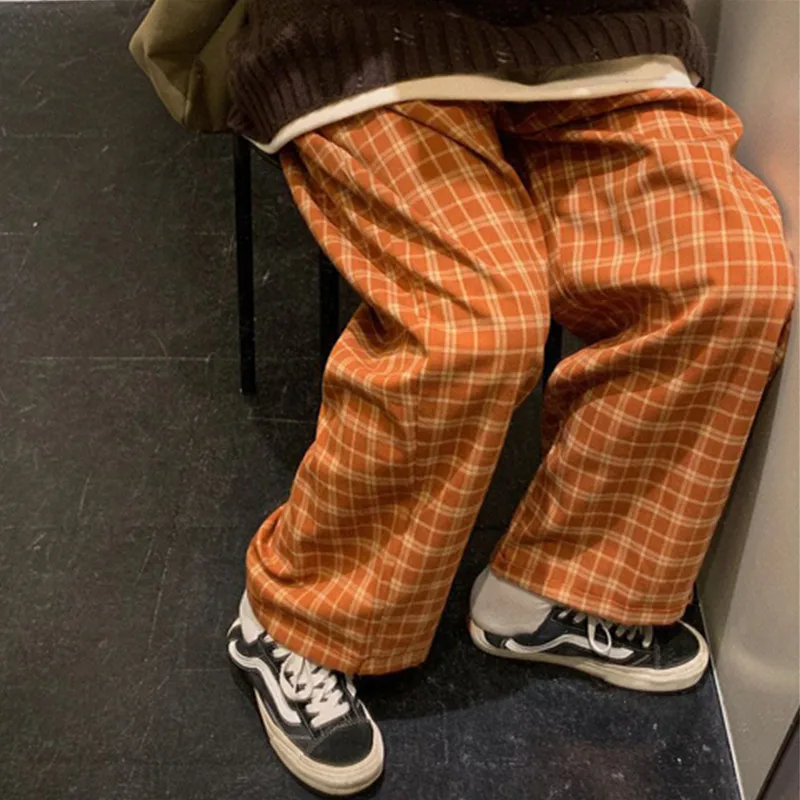 Mazefeng 2020 New Women Korean Plaid Casual Straight Pants Female Streetwear Wide Leg Pants Women Checkered Trousers Plus Size photo