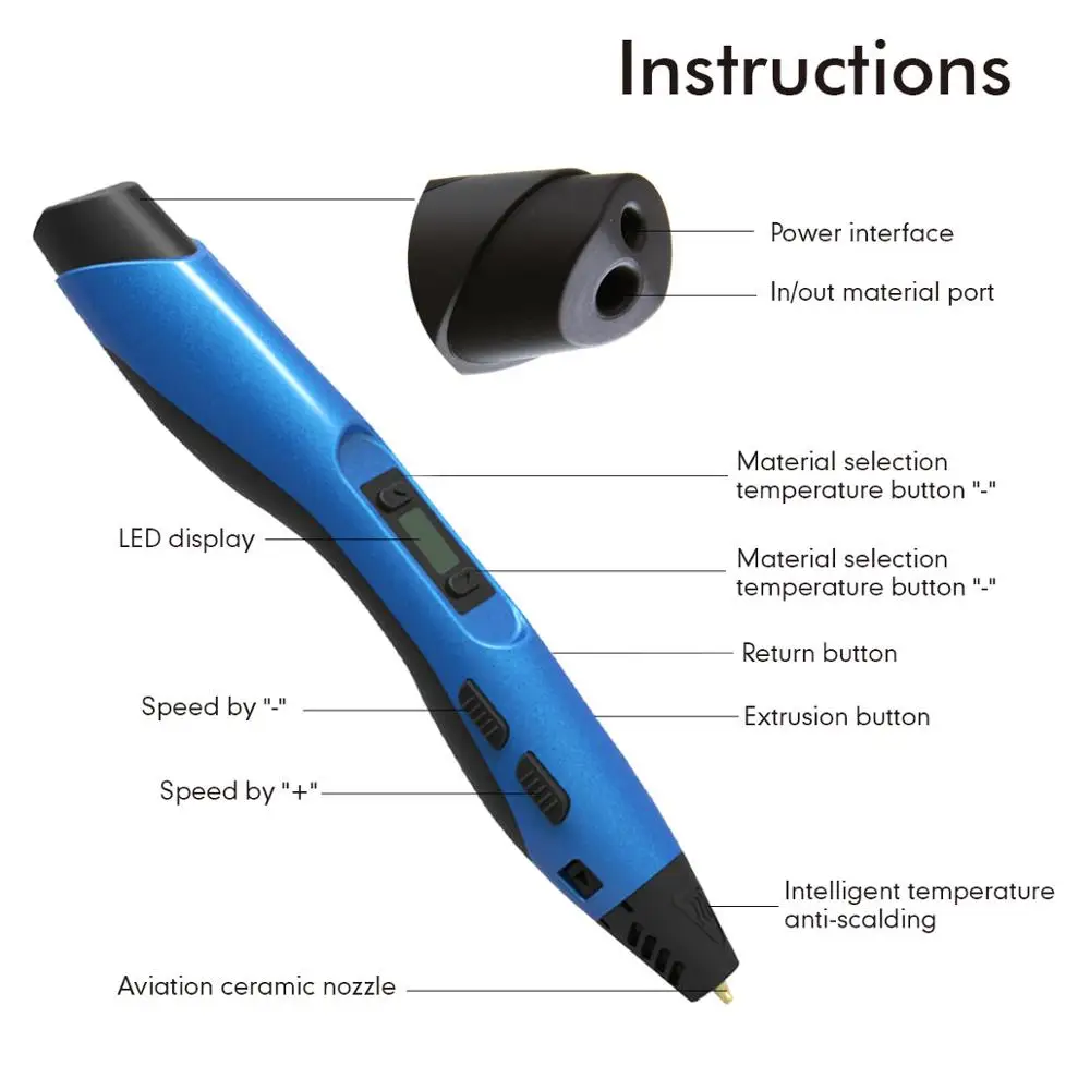 300A 3D Printing Pen DIY Doodling With Temperature Adjustable Temperature 3d printing pen