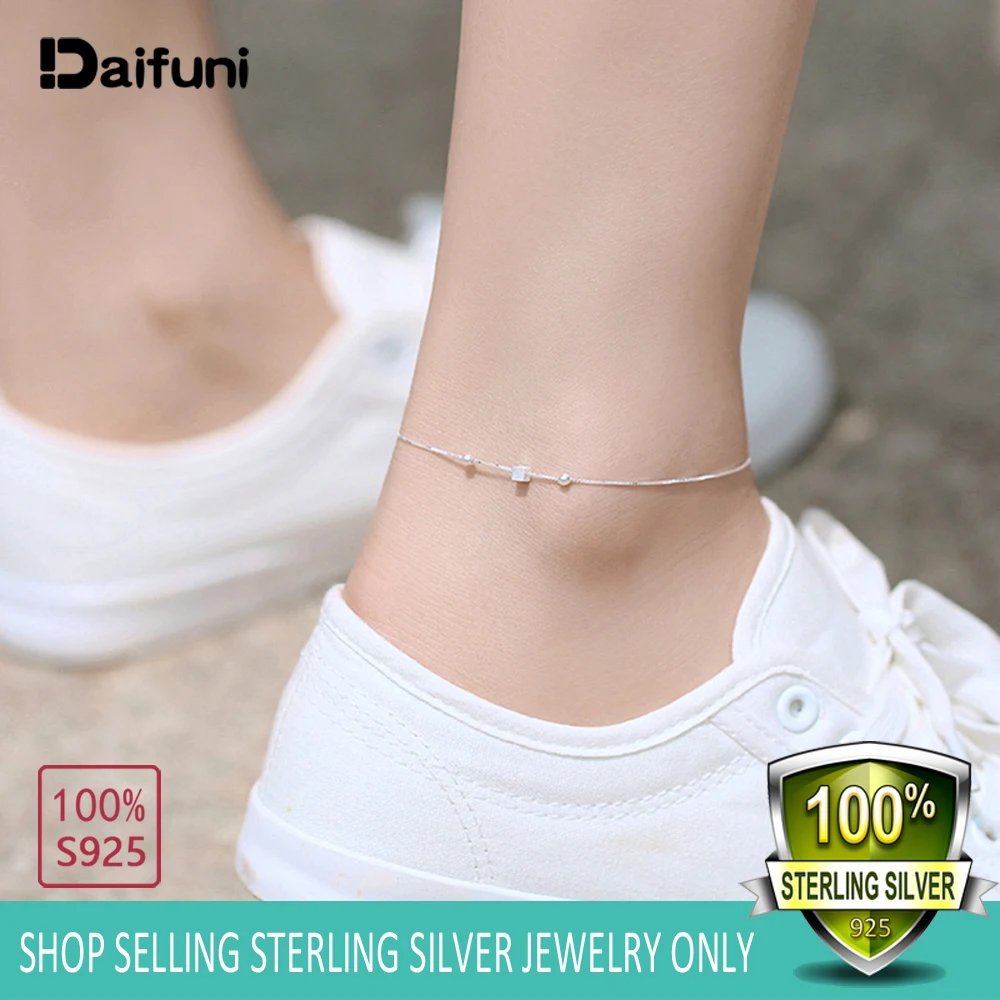 Tobilleras de plata esterlina para mujer, de tobillo con cubo que se mover, joyería para el pie para mujer y niña adolescente, Playa descalzo de verano - AliExpress