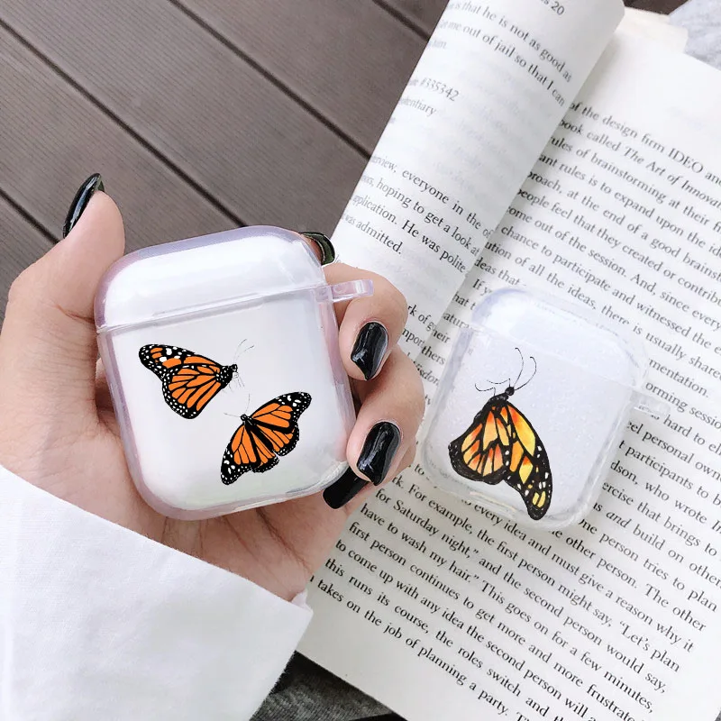 Модный чехол Monarch Butterfly для Airpods 1 2 милый мультяшный мягкий наушников Air pods зарядки