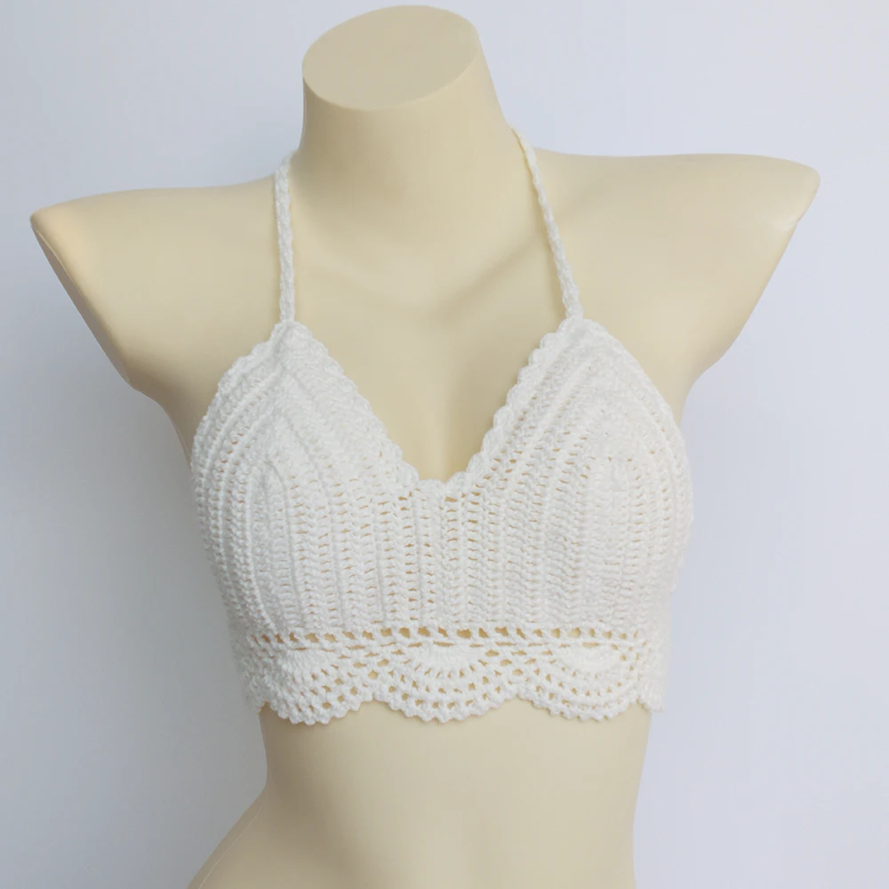 Cup AB Bikini top striped halter size S meter crocheted