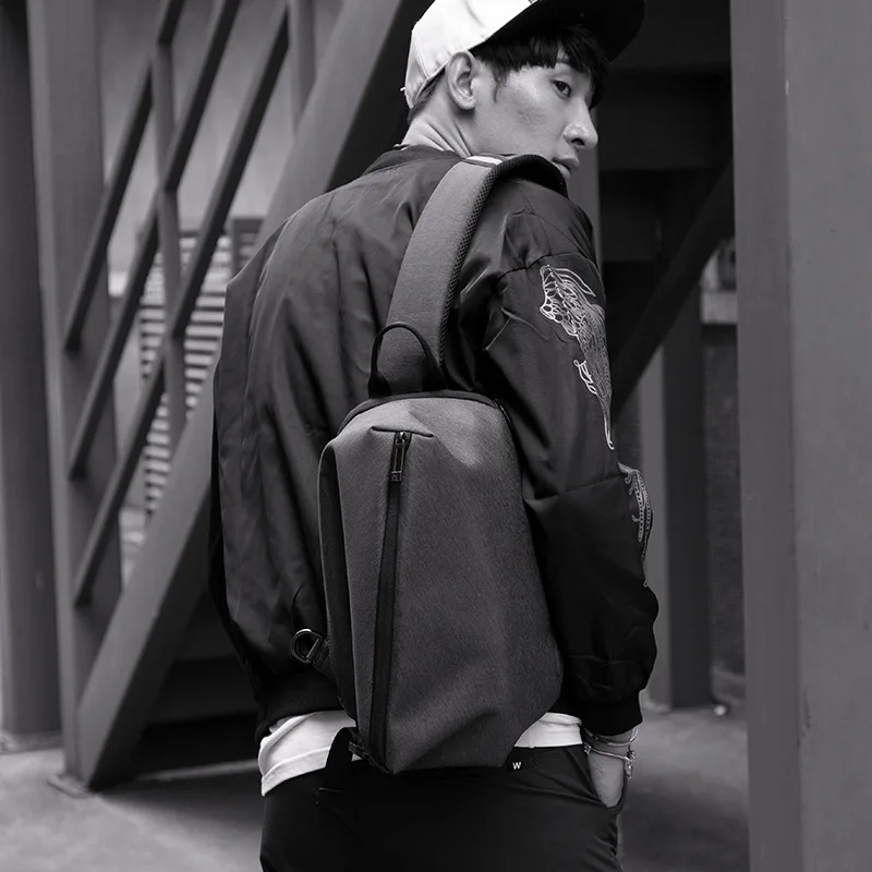 

Grey Bracket Fashion Retro Single Shoulder Bag Recreational Bracket Pack Korean Men's Pocket Sports Pocket Canvas.