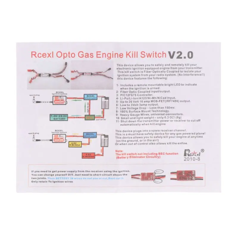 Для бензинового двигателя RCEXL Opto Kill Switch DLA DLE DA зажигание отключение 634F|Детали и