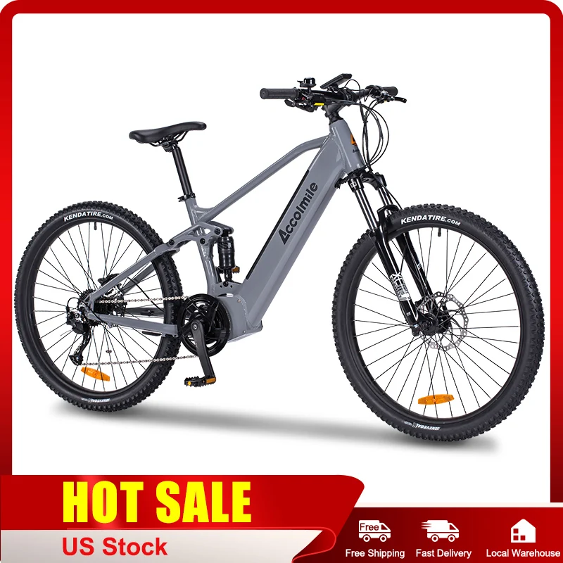US Stock 27.5" Electric Bike Bicycle Full Shock M05 43.2V 500W Mid