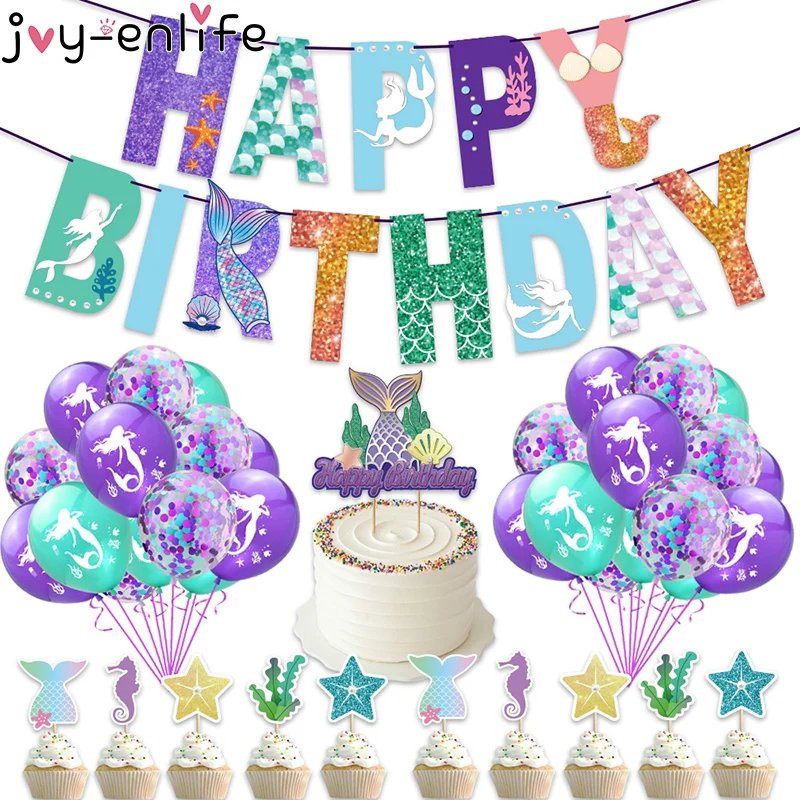 Decoration De Fete Sirene Joyeux Anniversaire Banderole Sirene Ocean Decorations De Gateau Pour Fete D Anniversaire Fournitures De Fete Prenatale Aliexpress