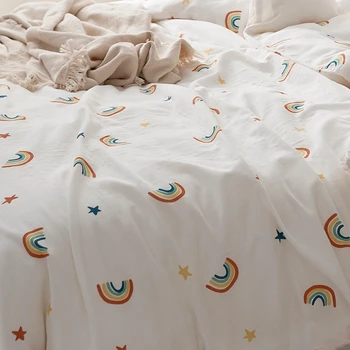 

2.5m Double-Layer Cotton Fabric Printed Rainbow Baby Soft Bedding Sheet Fabric