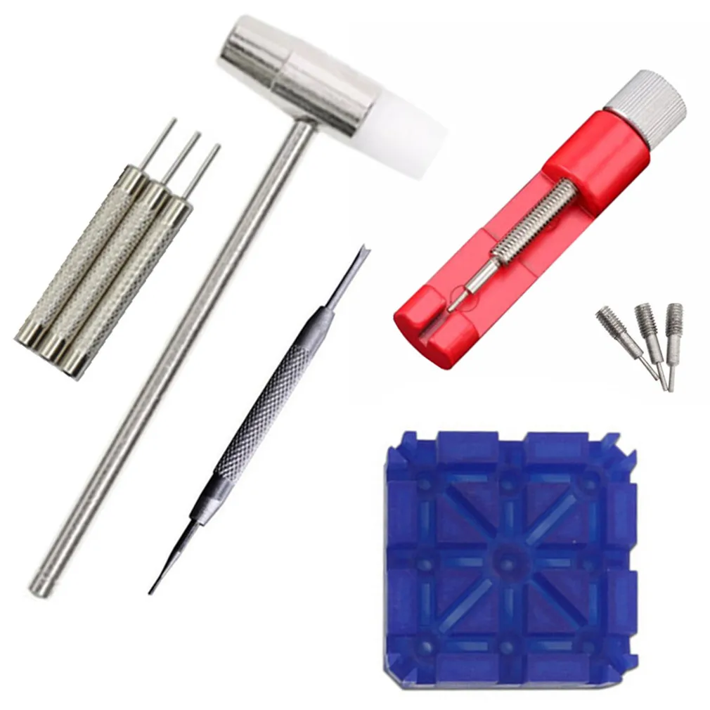 10pcs/set Watch Repairing Tools Kit Durable Watch Belt Holder Pin Punches Hammer Set Household Watch Maker Tools Kit