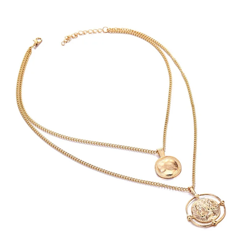 Винтажный Золотой браслет с резными монетами ожерелье медаль Длинная цепочка двойные индивидуальные подвески для ожерелья женское ожерелье персонализированное Gi