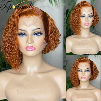 

Topodmido #350Curly Brazilian Hair Bob Lace Front Wigs With Pre Plucked Hairline 13x6 Remy Human Hair Lace Front Wig 150 Density