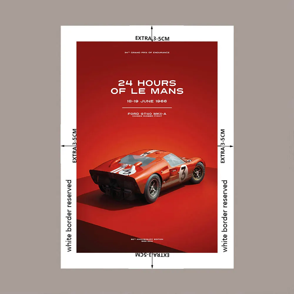 24 Hours Of Le Mans FORD GT40 MKII-A Racing Car Poster Print Canvas Painting Home Decor Wall Art Picture For Living Room
