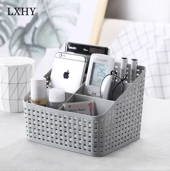

LXHY Hollow multi-grid desktop cosmetics remote control storage box living room multi-function storage box