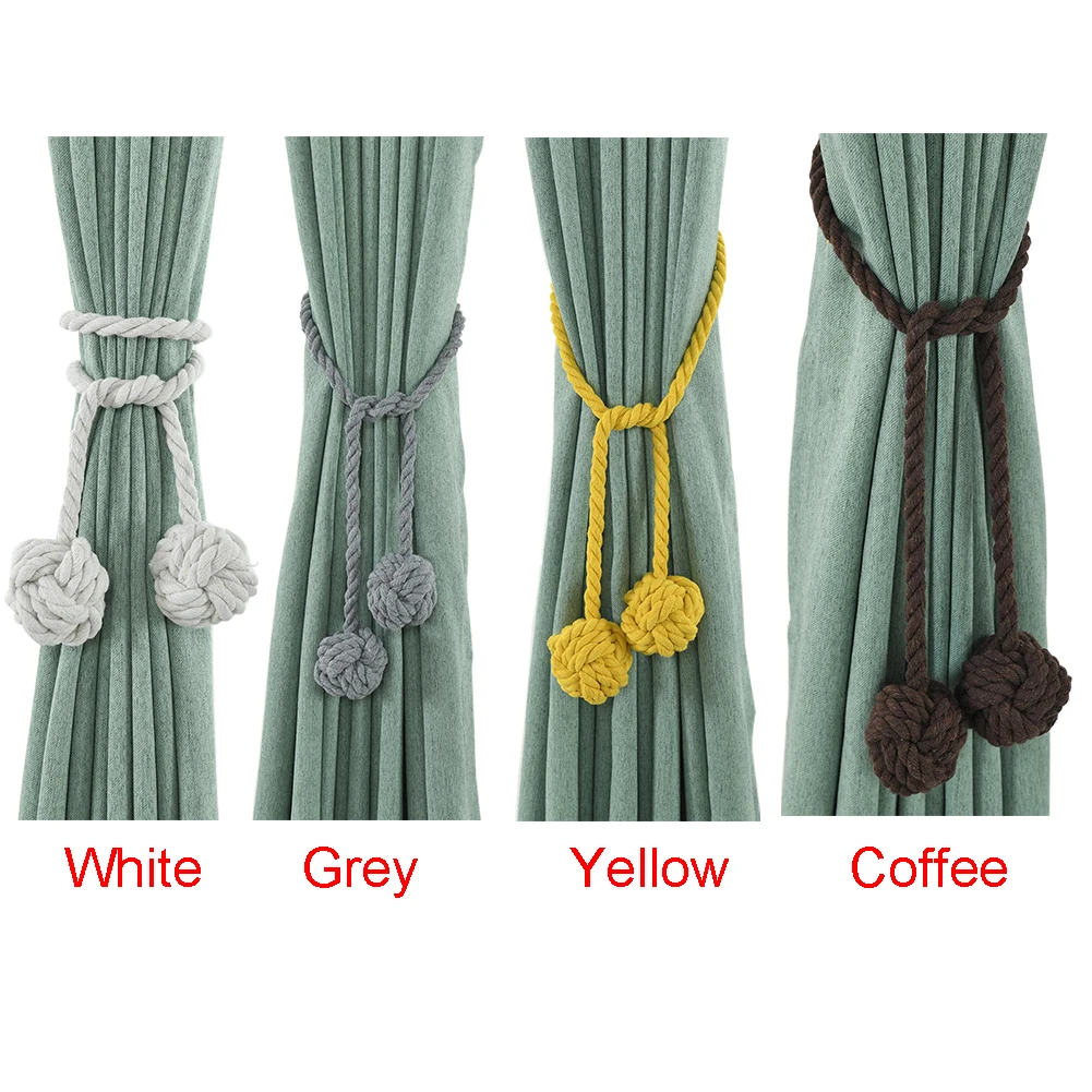 1 Pair No Screws Solid Tie Rope Decorative Long Loop Knitting Curtain Tieback Bedroom Clips Holder With Balls Home Holdbacks