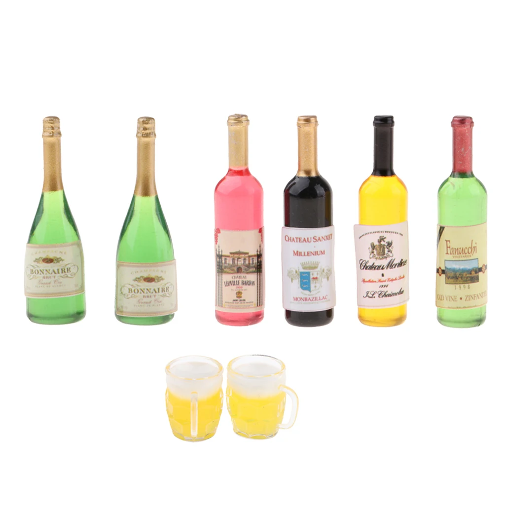 1/12 Dolls House Miniature Bar Japanese Sake Wine Bottles Beer Cups Toys