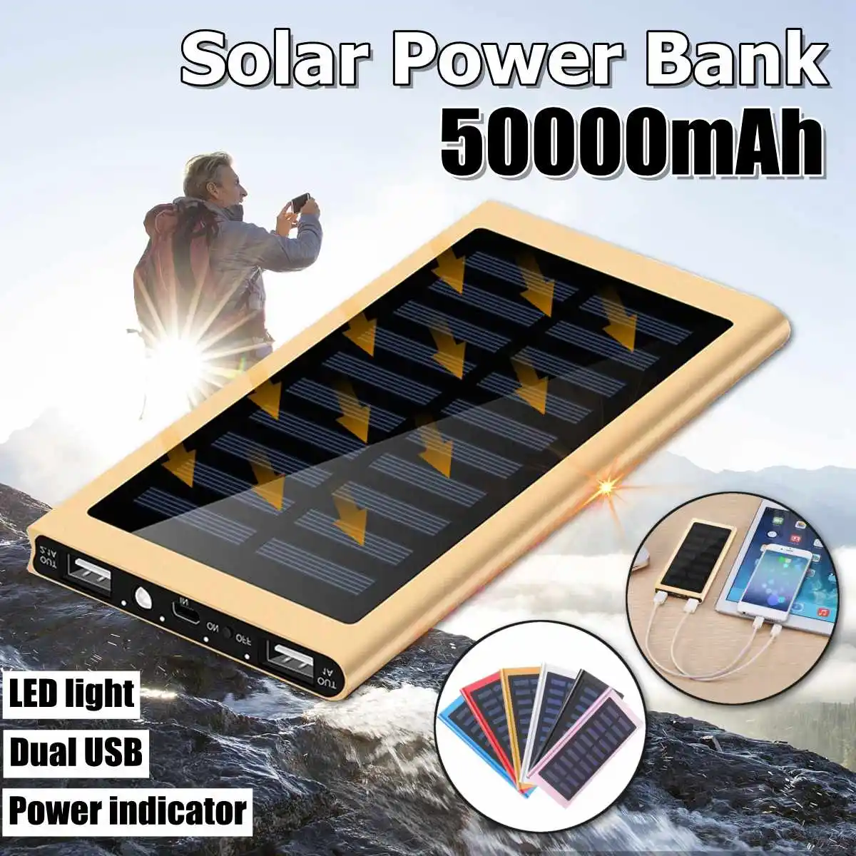 

Portable Power Bank 50000mah External Battery 2 USB LED Powerbank Mobile phone Solar Charger