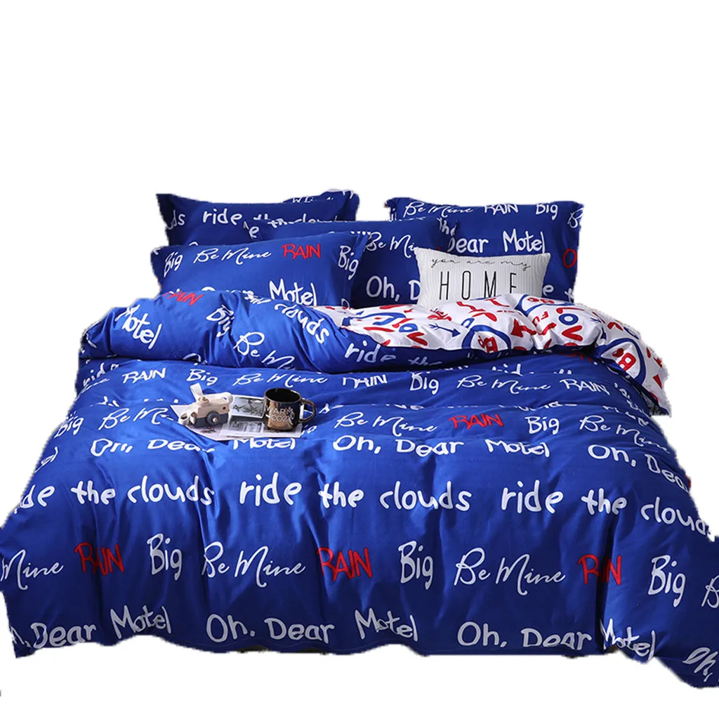 

Ouneed Four Piece Bedding Tribute Cotton Pillowcase Alphabet world pattern one quilt cover one bed sheet two pillowcases
