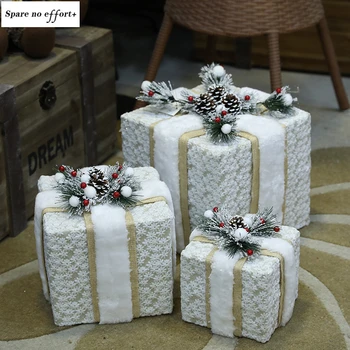 

2021 Christmas Decoration 3pcs Led Christmas Gift Box Ornaments Xmas Tree Decorations For Home Party Decor Supplies