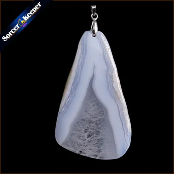 

Real Natural Gem Stone Blue Chalcedony Crystal Necklace & Pendant Polished Agates Slice Beads For For Women Jewelry Making BA574