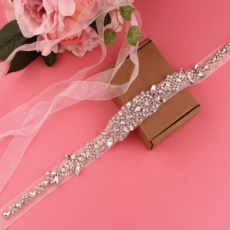 YJWSXF Rhinestones Wedding Dress Belt Sliver Crystal Bridal Sash