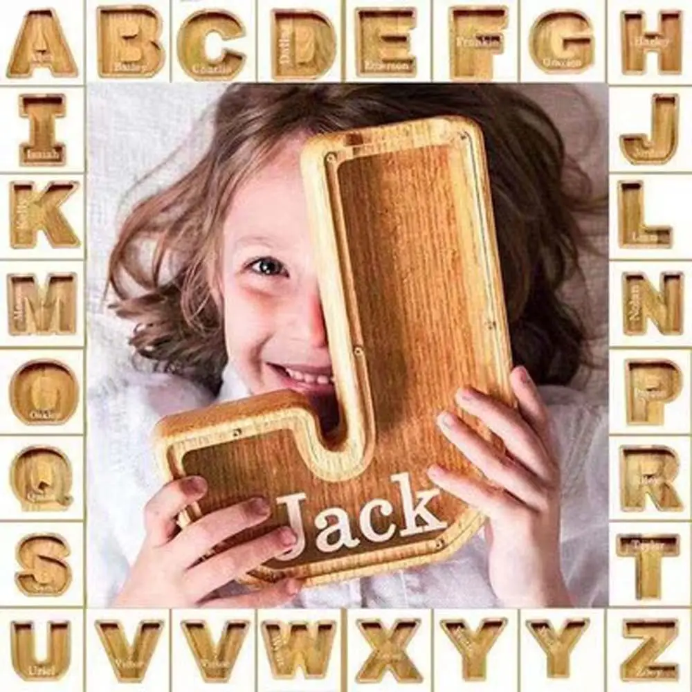 Money Jar Kids Personalized Alphabet Toddler Banks Wooden Saving Coin Box Piggy Bank Toy | Дом и сад