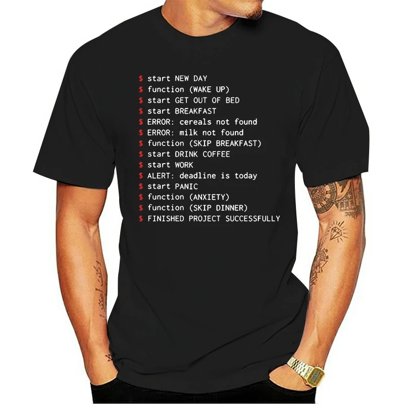 

Fashion T Shirts men Monday Programmer Funny Clothes Geek Chic Men Tops Funny Saying Black Printing Short Sleeve trend O-neck