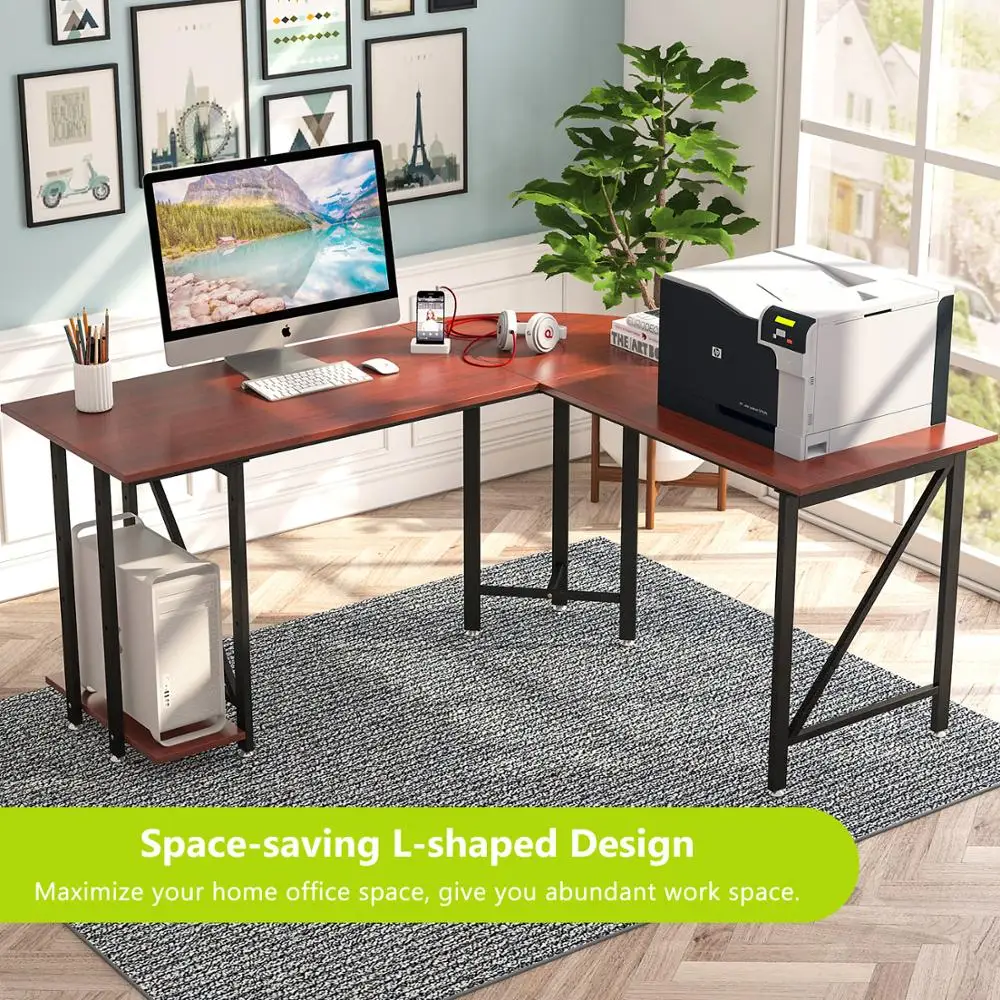 L образный компьютерный стол Реверсивный угловой с большой верхней поверхностью