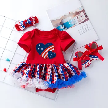 

Baby Girls Tutu Dresses Lace Independence Days Clothing 4th of July Girls Dress Stars Printed Children Summer Baby Girls Dress