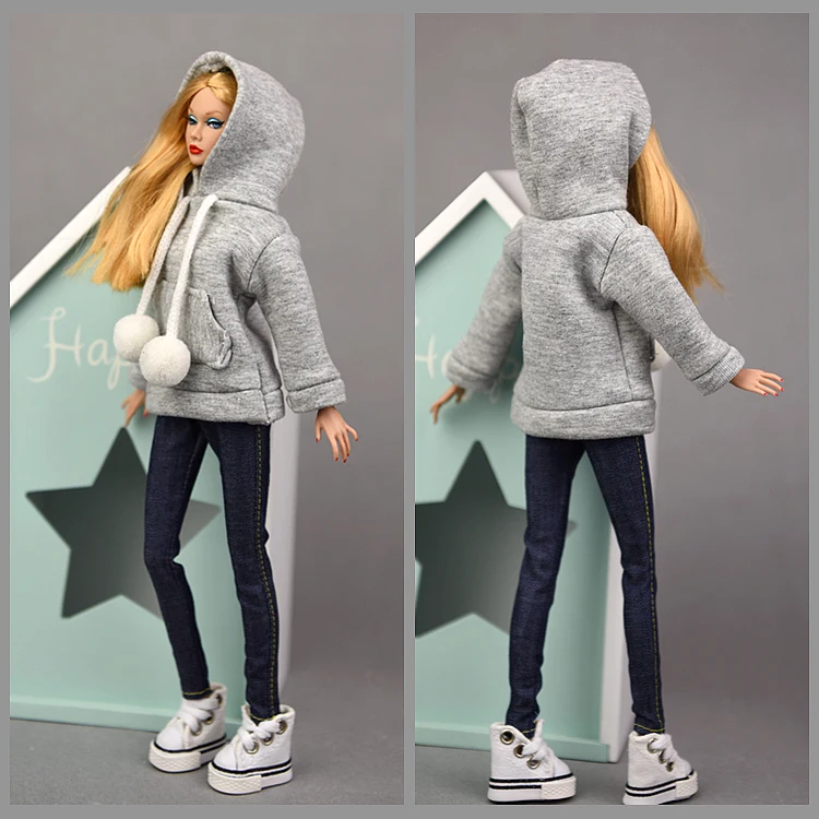 Толстовка пальто и синие джинсы короткая юбка наряд одежда пуловер свитер Одежда для 1/6 BJD Xinyi Барби Blythe FR ST Doll