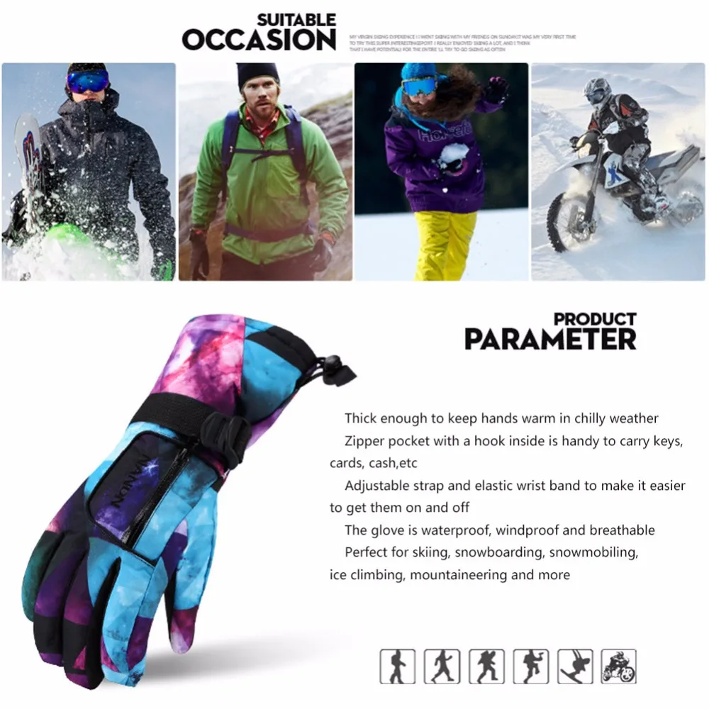 Зимние Семейные лыжные перчатки для девочек и мальчиков, водонепроницаемые перчатки для мужчин и женщин, детские спортивные лыжные сноубординг, скалолазание
