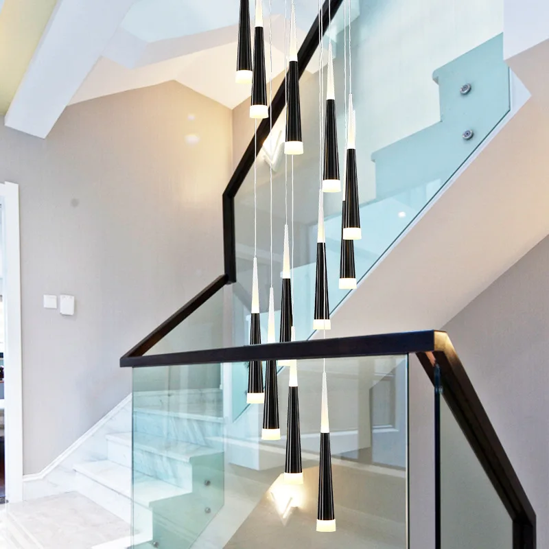 

Stair Hanging Lamp Modern Art Pendant Chandelier Living Room Hotel Foyer Stairwell Sitting Room Droplight LED Black Gold White
