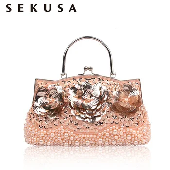 

SEKUSA vintage women evening bags beaded sequined luxury handbag wedding bridal party clutches bolsa feminina
