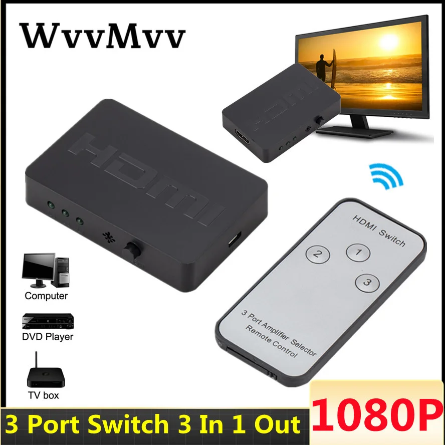 HDMI-compatible Splitter 3 Port Hub Box Auto Switch In 1 Out Switcher 1080P Hd 1.4 Remote Control For Project Hdtv Xbox360 Ps3 | Компьютеры