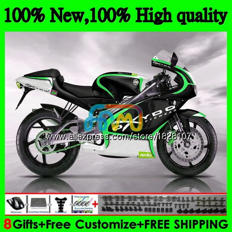 RS125R для Aprilia RS 125 R RR RS125 99 00 01 02 03 04 05 64BS. 97 RS4 RS-125 1999 2000 2001 2002 2003 2005 обтекатель цвета: зеленый, черный