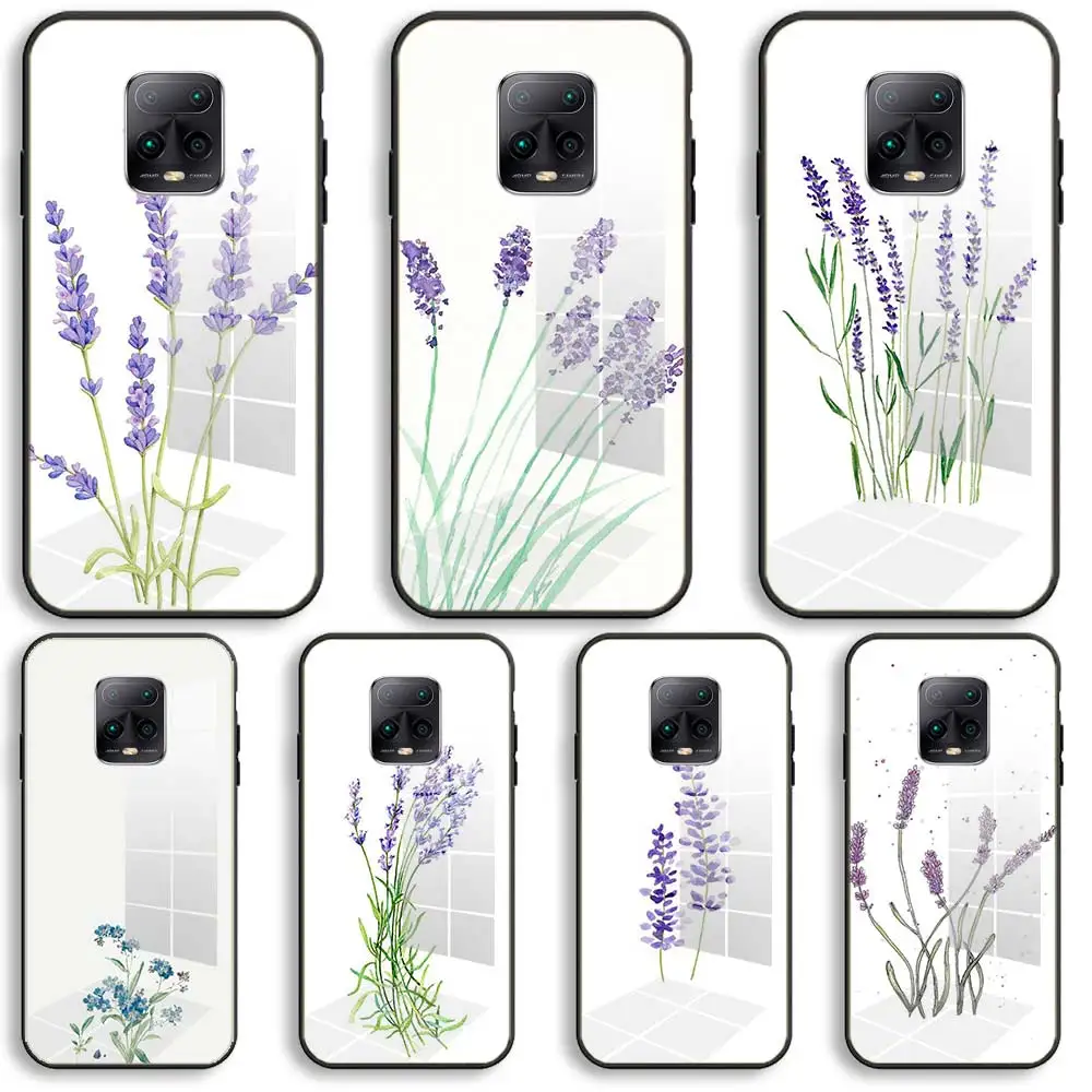 

Simple Lavender Purple Flower Soft Glass Phone Case For Xiaomi Redmi 9A 8A 7A Note 9 8 7 Pro Y3 9S 8T Balck Cover