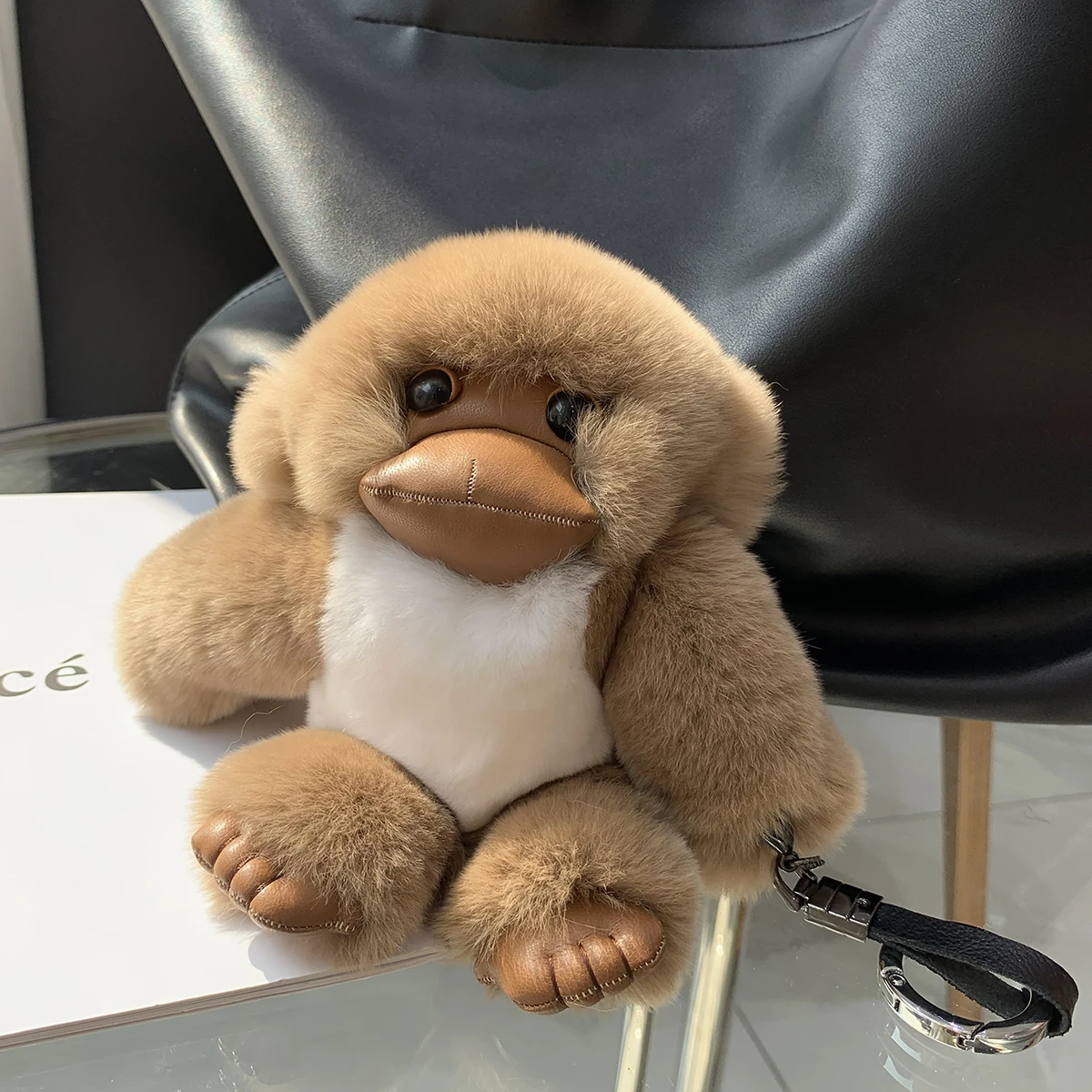 

Fluffy Real Rex Rabbit Fur Monkey Keychain Cartoon Keyring Cute Bag Hanging Pendant