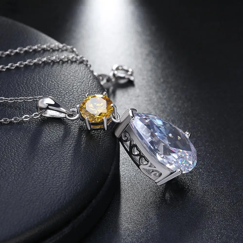 ORSA JEWELS Подвеска из стерлингового серебра пробы с цепочкой 925 женское ожерелье в форме капли воды желтый прозрачный Большой AAA CZ ювелирное изделие SN63