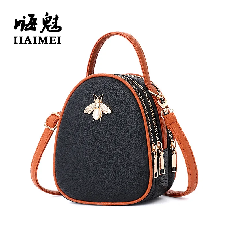 

2019 New Style Simple Casual Small Bee Bag Mini Bag Shoulder Bag Retro Shoulder Bag PU Leather WOMEN'S Bag Fashion
