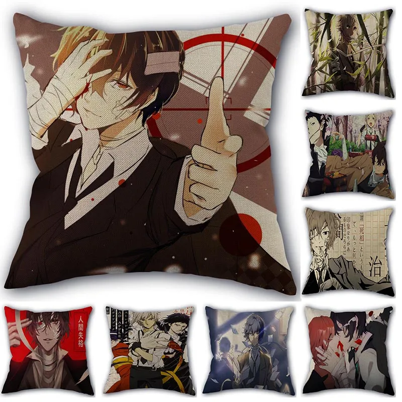 

Custom Bungo Stray Dogs Anime Pillowcase Cotton Linen Fabric Home Textile Square Pillowcase 45X45cm Wedding Decorative No Fade
