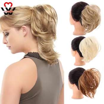 

MANWEISynthetic Messy Chignon Bun Hairpiece Elastic Band Chignon Hair Curly Scrunchie Cover Synthetic Hairpiece for Women
