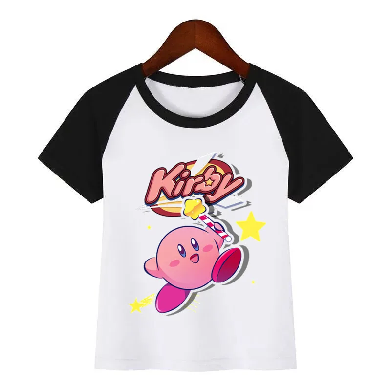 

Boys Girls Cartoon Arcade Collage Kirby Funny T-shirt Kids Summer Short Sleeve Tops Children White Tshirt Baby Clothes