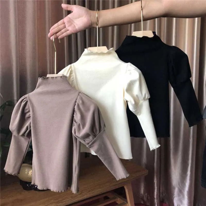 T-Shirt Clothing Girls Childrens Korean Height Casual 86-135CM Bubble-Sleeve Bottoming